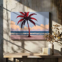 Crimson Palm Oasis - Stretched Canvas, Poster Or Fine Art Print(Crimson Palm Oasis Stretched Canvas Poster Or Fine Art Print)