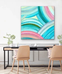 A Rainbow World - Abstract Pink And Green Swirl Rainbow Painting Wall Art Print(A Rainbow World Abstract Pink And Green Swirl Rainbow Painting Wall Art Print)
