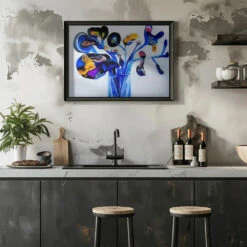 Blue Flowers - Stretched Canvas, Poster Or Fine Art Print(Blue Flowers Stretched Canvas Poster Or Fine Art Print) -Heart Wall Art Store Blue Flowers Stretched Canvas Poster or Fine Art Print I Heart Wall Art 43144010