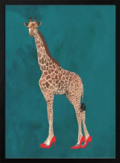 Giraffe Turquouise Heels - Stretched Canvas, Poster Or Fine Art Print(Giraffe Turquouise Heels Stretched Canvas Poster Or Fine Art Print) -Heart Wall Art Store Giraffe turquouise heels Stretched Canvas Poster or Fine Art Print I Heart Wall Art 41725538