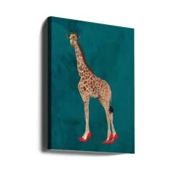 Giraffe Turquouise Heels - Stretched Canvas, Poster Or Fine Art Print(Giraffe Turquouise Heels Stretched Canvas Poster Or Fine Art Print) -Heart Wall Art Store Giraffe turquouise heels Stretched Canvas Poster or Fine Art Print I Heart Wall Art 41725694