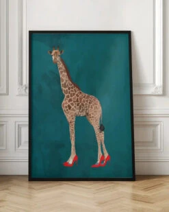Giraffe Turquouise Heels - Stretched Canvas, Poster Or Fine Art Print(Giraffe Turquouise Heels Stretched Canvas Poster Or Fine Art Print) -Heart Wall Art Store Giraffe turquouise heels Stretched Canvas Poster or Fine Art Print I Heart Wall Art 41725825