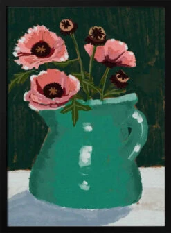 Little Green Jug With Poppies - Stretched Canvas, Poster Or Fine Art Print(Little Green Jug With Poppies Stretched Canvas Poster Or Fine Art Print)