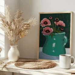Little Green Jug With Poppies - Stretched Canvas, Poster Or Fine Art Print(Little Green Jug With Poppies Stretched Canvas Poster Or Fine Art Print) -Heart Wall Art Store Little Green Jug with poppies Stretched Canvas Poster or Fine Art Print I Heart Wall Art 47776085