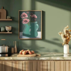 Little Green Jug With Poppies - Stretched Canvas, Poster Or Fine Art Print(Little Green Jug With Poppies Stretched Canvas Poster Or Fine Art Print) -Heart Wall Art Store Little Green Jug with poppies Stretched Canvas Poster or Fine Art Print I Heart Wall Art 47776482