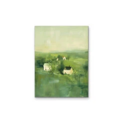 Always Close By - Green Abstract House Landscape, Stretched Canvas Or Wall Art Print(Always Close By Green Abstract House Landscape Stretched Canvas Or Wall Art Print)