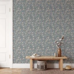 'Pretty & Prim' - Vintage Blue And Cream Floral Removable Wallpaper(Pretty Prim Vintage Blue And Cream Floral Removable Wallpaper)