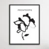 Printemps Number Two -Minimalist Black And White Flower With One Leaf Line Classic Art Print(Printemps Number Two Minimalist Black And White Flower With One Leaf Line Classic Art Print)