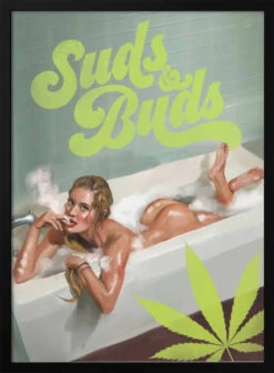 Suds Buds Sexy Girl Smoking Cannabis Joint In Bath - Stretched Canvas, Poster Or Fine Art Print(Suds Buds Sexy Girl Smoking Cannabis Joint In Bath Stretched Canvas Poster Or Fine Art Print)