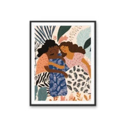 Time To Dream - Sleeping Women, Pattern & Florals Stretched Canvas Wall Art Print(Time To Dream Sleeping Women Patterns Florals Stretched Canvas Wall Art Print) -Heart Wall Art Store Timetodreamblackframe1