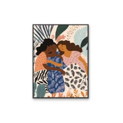 Time To Dream - Sleeping Women, Pattern & Florals Stretched Canvas Wall Art Print(Time To Dream Sleeping Women Patterns Florals Stretched Canvas Wall Art Print) -Heart Wall Art Store Timetodreamblackframe2