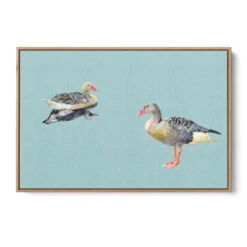 Two Geese - Watercolour Geese On Duck Egg Blue Background Canvas Wall Art Print(Two Geese Watercolour Geese On Duck Egg Blue Background Canvas Wall Art Print) -Heart Wall Art Store Two Geese Watercolour Geese on Duck Egg Blue Background Canvas Wall Art Print I Heart Wall Art Australia 1617257069