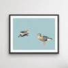 Two Geese - Watercolour Geese On Duck Egg Blue Background Canvas Wall Art Print(Two Geese Watercolour Geese On Duck Egg Blue Background Canvas Wall Art Print)