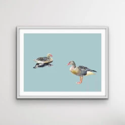 Two Geese - Watercolour Geese On Duck Egg Blue Background Canvas Wall Art Print(Two Geese Watercolour Geese On Duck Egg Blue Background Canvas Wall Art Print) -Heart Wall Art Store Two Geese Watercolour Geese on Duck Egg Blue Background Canvas Wall Art Print I Heart Wall Art Australia 1617257097