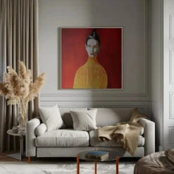 Yellow Turtleneck - Square Stretched Canvas, Poster Or Fine Art Print(Yellow Turtleneck Square Stretched Canvas Poster Or Fine Art Print) -Heart Wall Art Store Yellow Turtleneck Square Stretched Canvas Poster or Fine Art Print I Heart Wall Art 43130182