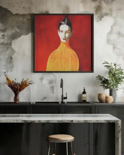 Yellow Turtleneck - Square Stretched Canvas, Poster Or Fine Art Print(Yellow Turtleneck Square Stretched Canvas Poster Or Fine Art Print) -Heart Wall Art Store Yellow Turtleneck Square Stretched Canvas Poster or Fine Art Print I Heart Wall Art 43130370