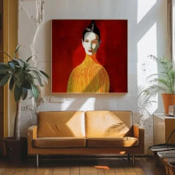 Yellow Turtleneck - Square Stretched Canvas, Poster Or Fine Art Print(Yellow Turtleneck Square Stretched Canvas Poster Or Fine Art Print) -Heart Wall Art Store Yellow Turtleneck Square Stretched Canvas Poster or Fine Art Print I Heart Wall Art 43130486