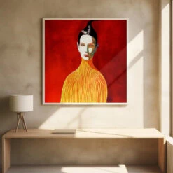 Yellow Turtleneck - Square Stretched Canvas, Poster Or Fine Art Print(Yellow Turtleneck Square Stretched Canvas Poster Or Fine Art Print) -Heart Wall Art Store Yellow Turtleneck Square Stretched Canvas Poster or Fine Art Print I Heart Wall Art 43130538