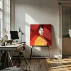 Yellow Turtleneck - Square Stretched Canvas, Poster Or Fine Art Print(Yellow Turtleneck Square Stretched Canvas Poster Or Fine Art Print) -Heart Wall Art Store Yellow Turtleneck Square Stretched Canvas Poster or Fine Art Print I Heart Wall Art 43130676