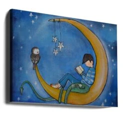 Boyreadingonmoon - Stretched Canvas, Poster Or Fine Art Print(Boyreadingonmoon Stretched Canvas Poster Or Fine Art Print) -Heart Wall Art Store canvas landscape wrap around 2593122