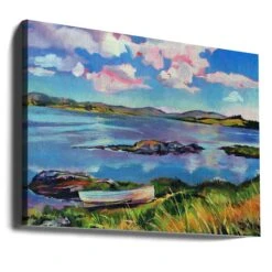 Boat On The Lake - Stretched Canvas, Poster Or Fine Art Print(Boat On The Lake Stretched Canvas Poster Or Fine Art Print 1) -Heart Wall Art Store canvas landscape wrap around 2786576