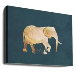 Gold Elephants Turquoise - Stretched Canvas, Poster Or Fine Art Print(Gold Elephants Turquoise Stretched Canvas Poster Or Fine Art Print) -Heart Wall Art Store canvas landscape wrap around 2991354