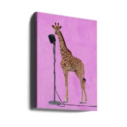 Giraffe Microphone Pink 01 - Stretched Canvas, Poster Or Fine Art Print(Giraffe Microphone Pink 01 Stretched Canvas Poster Or Fine Art Print) -Heart Wall Art Store canvas portrait wrap around 2508547