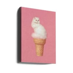 Cat Ice Cream - Pink - Stretched Canvas, Poster Or Fine Art Print(Cat Ice Cream Pink Stretched Canvas Poster Or Fine Art Print) -Heart Wall Art Store canvas portrait wrap around 2733272