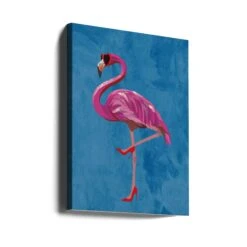 Flamingo In Heels And Heart Glasses Blue - Stretched Canvas, Poster Or Fine Art Print(Flamingo In Heels And Heart Glasses Blue Stretched Canvas Poster Or Fine Art Print) -Heart Wall Art Store canvas portrait wrap around 2751891