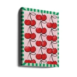 Red Cherries On A Pink - Stretched Canvas, Poster Or Fine Art Print(Red Cherries On A Pink Stretched Canvas Poster Or Fine Art Print) -Heart Wall Art Store canvas portrait wrap around 2787951