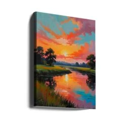 Sunset By The River - Stretched Canvas, Poster Or Fine Art Print(Sunset By The River Stretched Canvas Poster Or Fine Art Print) -Heart Wall Art Store canvas portrait wrap around 3020445