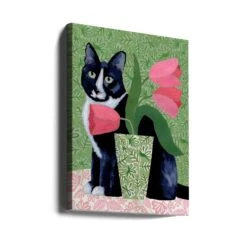 Barry With Pink Tulips And Pattern - Stretched Canvas, Poster Or Fine Art Print(Barry With Pink Tulips And Pattern Stretched Canvas Poster Or Fine Art Print) -Heart Wall Art Store canvas portrait wrap around 3167119