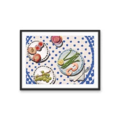 Kitchen Still Life VIII - Prawns & Fruit Stretched Canvas Or Wall Art Print(Kitchen Still Life Viii Prawns Fruit Stretched Canvas Or Wall Art Print) -Heart Wall Art Store kitchenstilllifeVIIIblackframe1