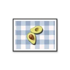 Kitchen Still Life XIV - Blue Gingham Avocado, Stretched Canvas Or Wall Art Print(Kitchen Still Life Xiv Blue Gingham Avocado Stretched Canvas Or Wall Art Print) -Heart Wall Art Store kitchenstilllifeXIVblackframe1