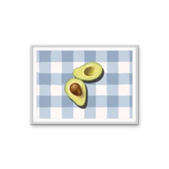 Kitchen Still Life XIV - Blue Gingham Avocado, Stretched Canvas Or Wall Art Print(Kitchen Still Life Xiv Blue Gingham Avocado Stretched Canvas Or Wall Art Print) -Heart Wall Art Store kitchenstilllifeXIVwhiteframe1