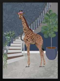 Giraffe By The Stairs - Stretched Canvas, Poster Or Fine Art Print(Giraffe By The Stairs Stretched Canvas Poster Or Fine Art Print)