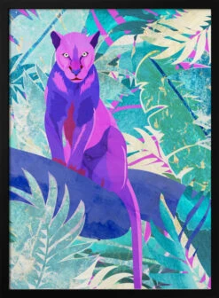 Pink Panther In The Neon Jungle - Stretched Canvas, Poster Or Fine Art Print(Pink Panther In The Neon Jungle Stretched Canvas Poster Or Fine Art Print)