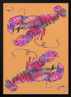 Lobsters On Orange - Stretched Canvas, Poster Or Fine Art Print(Lobsters On Orange Stretched Canvas Poster Or Fine Art Print)