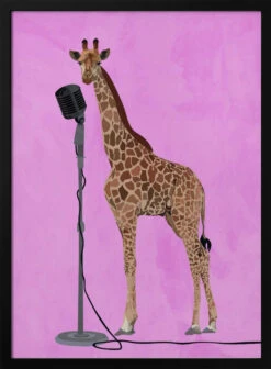 Giraffe Microphone Pink 01 - Stretched Canvas, Poster Or Fine Art Print(Giraffe Microphone Pink 01 Stretched Canvas Poster Or Fine Art Print)