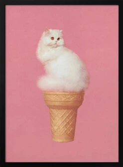 Cat Ice Cream - Pink - Stretched Canvas, Poster Or Fine Art Print(Cat Ice Cream Pink Stretched Canvas Poster Or Fine Art Print)