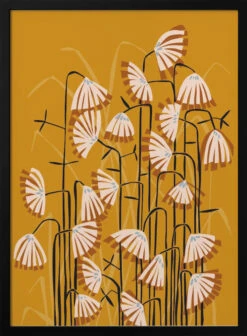 Linocut Flower Meadow Mustard Yellow - Stretched Canvas, Poster Or Fine Art Print(Mws_apo_1_linocut Flower Meadow Mustard Yellow Stretched Canvas Poster Or Fine Art Print)