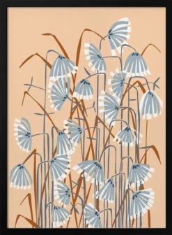 Linocut Flower Meadow Peach Fuzz - Stretched Canvas, Poster Or Fine Art Print(Linocut Flower Meadow Peach Fuzz Stretched Canvas Poster Or Fine Art Print)