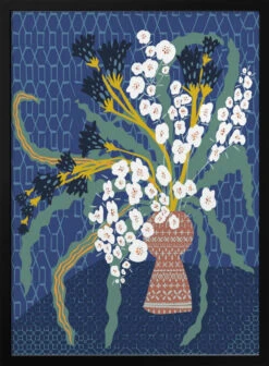 Floral Contemporary Still Life Dark Blue - Stretched Canvas, Poster Or Fine Art Print(Floral Contemporary Still Life Dark Blue Stretched Canvas Poster Or Fine Art Print)