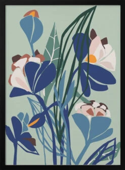 Florals At Night – Modern Illustration Light - Stretched Canvas, Poster Or Fine Art Print(Florals At Night Modern Illustration Light Stretched Canvas Poster Or Fine Art Print)