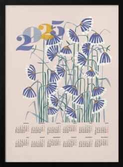 Calendar 2025 Linocut Flowers Peachy Pastel - Stretched Canvas, Poster Or Fine Art Print(Calendar 2025 Linocut Flowers Peachy Pastel Stretched Canvas Poster Or Fine Art Print)