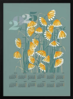 Calendar 2025 Linocut Flowers Green - Stretched Canvas, Poster Or Fine Art Print(Calendar 2025 Linocut Flowers Green Stretched Canvas Poster Or Fine Art Print)