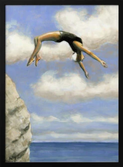 Diver And Rock - Stretched Canvas, Poster Or Fine Art Print(Diver And Rock Stretched Canvas Poster Or Fine Art Print)