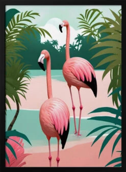 Tropical Flamingo Paradise - Stretched Canvas, Poster Or Fine Art Print(Tropical Flamingo Paradise Stretched Canvas Poster Or Fine Art Print)