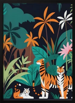 Tropical Tiger Trio - Stretched Canvas, Poster Or Fine Art Print(Tropical Tiger Trio Stretched Canvas Poster Or Fine Art Print)