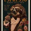 Art Deco Espresso Martini Drinking Sloth - Stretched Canvas, Poster Or Fine Art Print(Art Deco Espresso Martini Drinking Sloth Stretched Canvas Poster Or Fine Art Print)